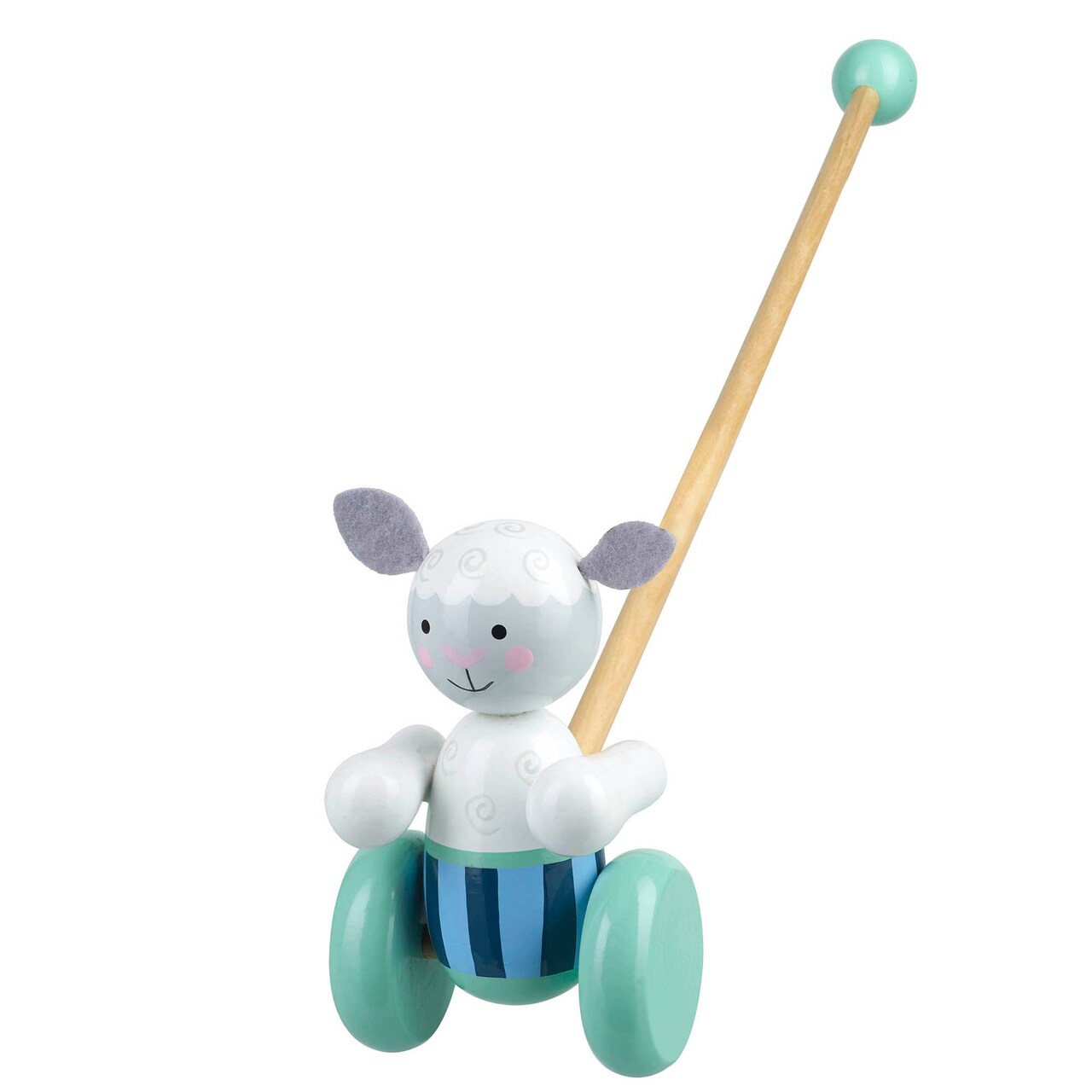 Orange Tree Toys: Push Along: Sheep - Wooden Toy, Colorful Wheeled Character w/ Handle, Encourage First Steps, FSC Certified, Toddler & Kids, Ages 1+